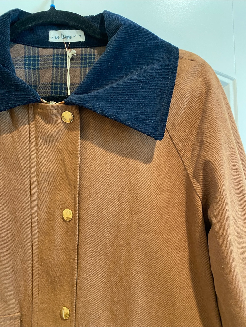 Brown Barn Jacket with Navy Corduroy Collar - Picture 2 of 4
